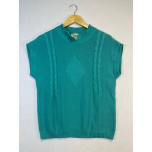 Vintage Native American 80s/90s Teal Cable Knit Sweater Vest Top Made In The USA